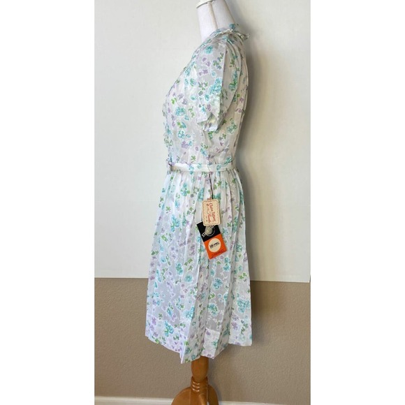 NOS Claire Tiffany Dress Sz 14 Floral Cottage Core Sheer Belted Vtg Chest 44" - Picture 4 of 7